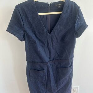 Banana Republic Dark Navy Blue Wool Blend V-Neck Sheath Dress Women's